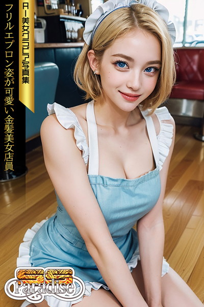 【写真集】SS-Paradise フリルエプロン姿が可愛い金髪美女店員 AI美女グラビア写真集｜